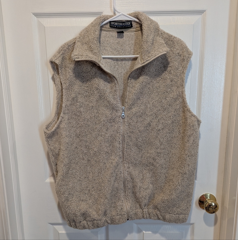Vintage Sportsmaster Size Large Beige Marbled Zip Up‎ Vest Made In USA